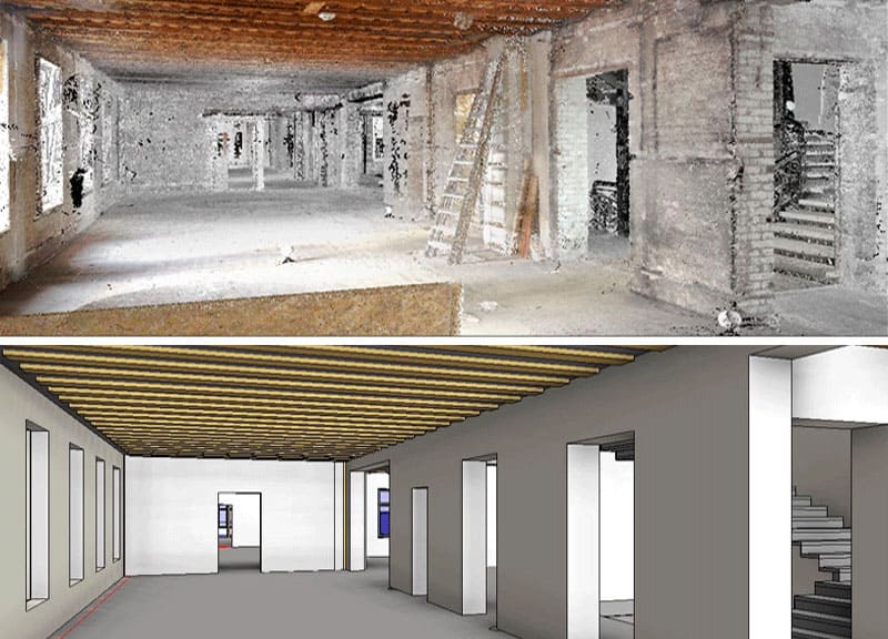 The laser scanning to model existing buildings